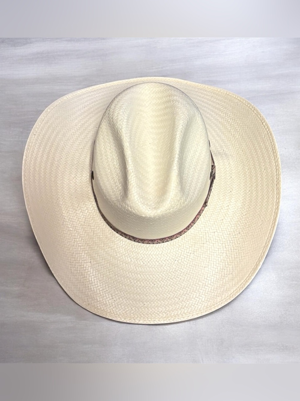 Men's Cream Straw Western Hat with Patterned Band